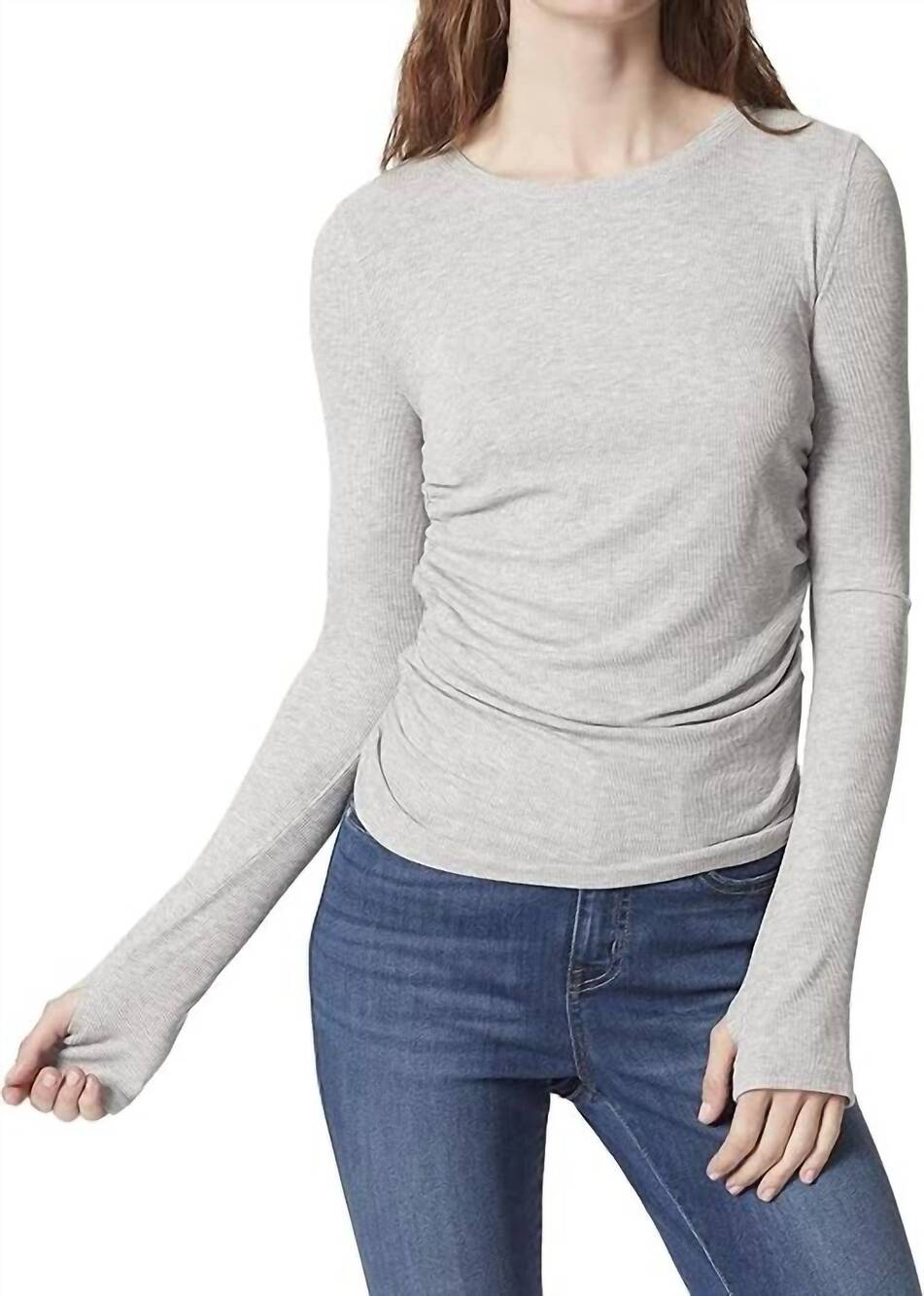 NEW FRAYED ruched thumbhole top in heather gray flora